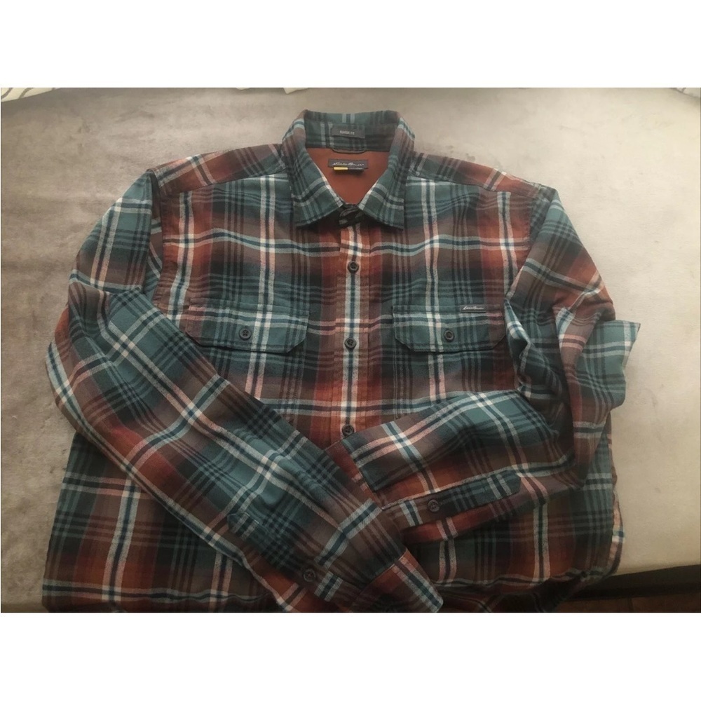 EDDIE BAUER Classic Fit Plaid Traveler Button Up Shirt Men's Size Large L - Picture 2 of 12